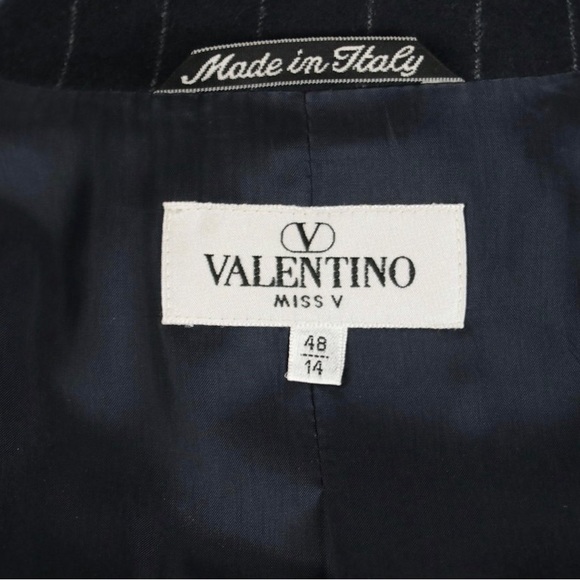 Miss Valentino V Blazer in Navy Pinstripes Wool/Cashmere with Mandarin Collar - Picture 3 of 5